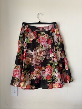 ModCloth Black A-Line Skirt with Floral Pattern